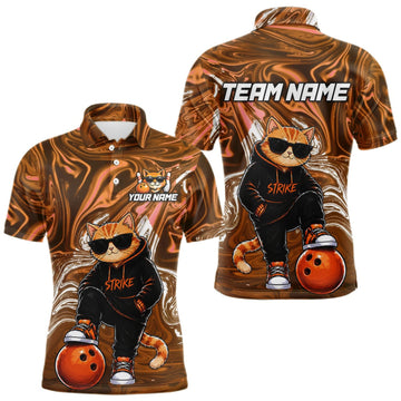 Maxcorners Custom Marble Bowling Shirt Cool Cat Bowling Team Jersey for Men Bowling Outfit LM1508