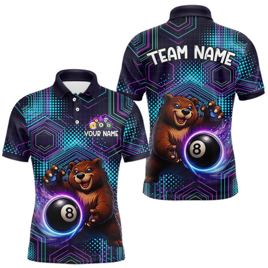 Maxcorners Custom Funny Bear 8 Ball Billiard Shirt for Men Pool Shirt Polo & 1/4-Zip Billiard Team Jersey LM0106
