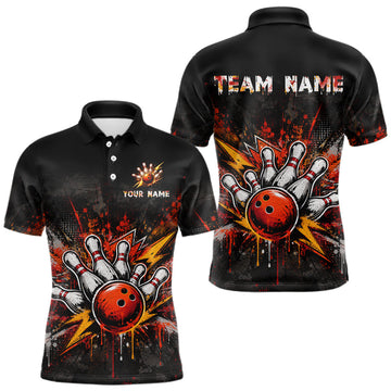 Maxcorners Custom Red Bowling Team Jersey for Men Bowling Shirt Funny Strike Polo & 1/4 Zip League Outfit
