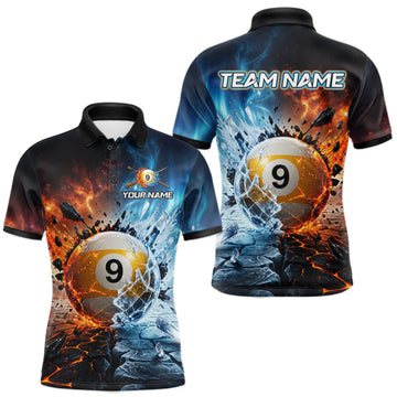 Maxcorners Custom Fire & Ice Billiard Shirt 9 Ball Billiard Jersey for Men Pool Shirt Polo & 1/4-Zip LM1508