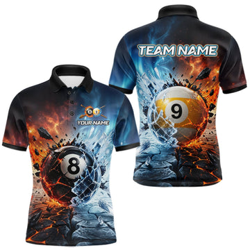 Maxcorners Custom Fire & Ice Billiard Shirt 8 Ball & 9 Ball Billiard Jersey for Men Pool Shirt Billiard Outfit LM1508