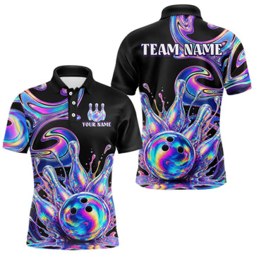 Maxcorners Custom Holographic Bowling Shirt Bowling Team Jersey for Men Polo & 1/4-Zip LM1508