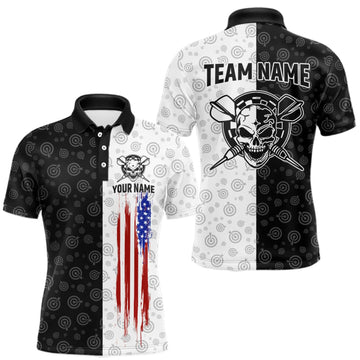 Maxcorners Custom American Flag Dart Team Shirt for Men Skull Darts League Jersey LM1508
