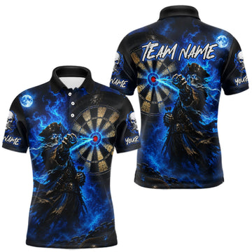 Maxcorners Custom Skeleton Pirate Dart Shirt for Men Blue Dart Jersey Polo & Quarter-Zip LM1508