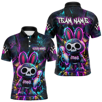 Maxcorners Custom Skull Bunny Bowling Shirt Gothic Bowling League Jersey for Men LM2709