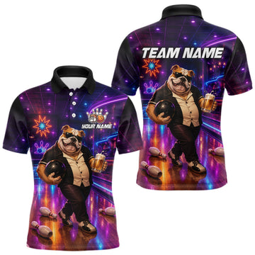 Maxcorners Custom Neon Funny Bulldog Bowling Shirt Bowling Team Jersey for Men Polo & Quarter-Zip LM1508