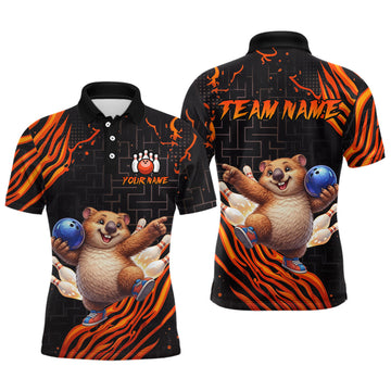 Maxcorners Orange Funny Wombat Bowling Shirt for Men Custom Bowling Jersey Polo & Quarter-Zip Bowling Outfit LM1705