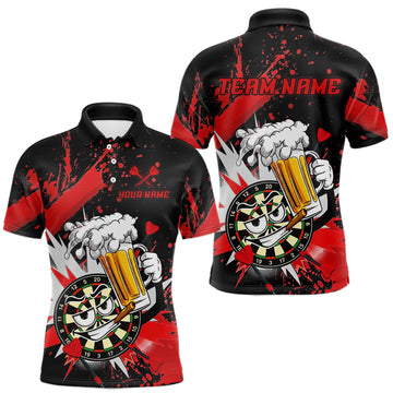 Maxcorners Funny Red Beer Dartboard Team Shirt for Men Custom Dart Jersey Polo & Quarter-Zip Dart Outfit LM0607
