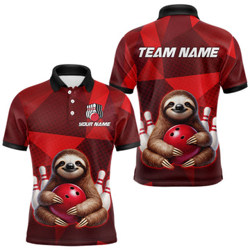 Maxcorners Red Funny Sloth Bowling Shirt for Men Custom Bowling Jersey Polo & Quarter-Zip Bowling Outfit LM2704