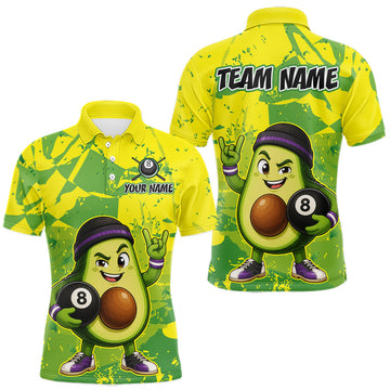 Maxcorners Custom Green and Yellow Funny Avocado Billiards Shirt for Men Pool Team Jersey Billiard Player Gift