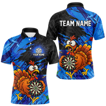Maxcorners Custom Blue Funny Chicken Darts Shirt for Men Dartboard Dart Team Jersey Polo & Quarter-Zip