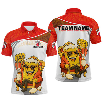Maxcorners Custom Funny Red Beer Polo Bowling Team Shirt for Men Quarter-Zip Bowling Jersey Outfit LM1812