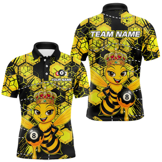 Maxcorners Funny Bee 8 Ball Billiard Shirts for Men Custom Billiard Team Jersey Polo & 1/4 Zip LM1705