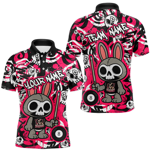 Maxcorners Custom Pink Skull Bunny Billiard Shirt for Men Gothic Billiard Team Jersey Polo & Quarter-Zip LM1705