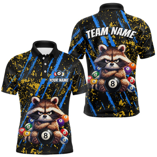 Maxcorners Custom Ugly Raccoon 8 Ball Billiard Shirts for Men Billiard Team Jersey Polo & 1/4 Zip Pool Shirt LM1705