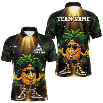Maxcorners Custom Funny Pineapple Billiard Shirt for Men 8 Ball Billiard League Jersey Polo & 1/4-Zip