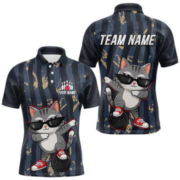 Maxcorners Custom Funny Cat Bowling Shirt for Men Bowling Team Jersey Gift Bowling Outfit Polo & Quarter-Zip LM2306