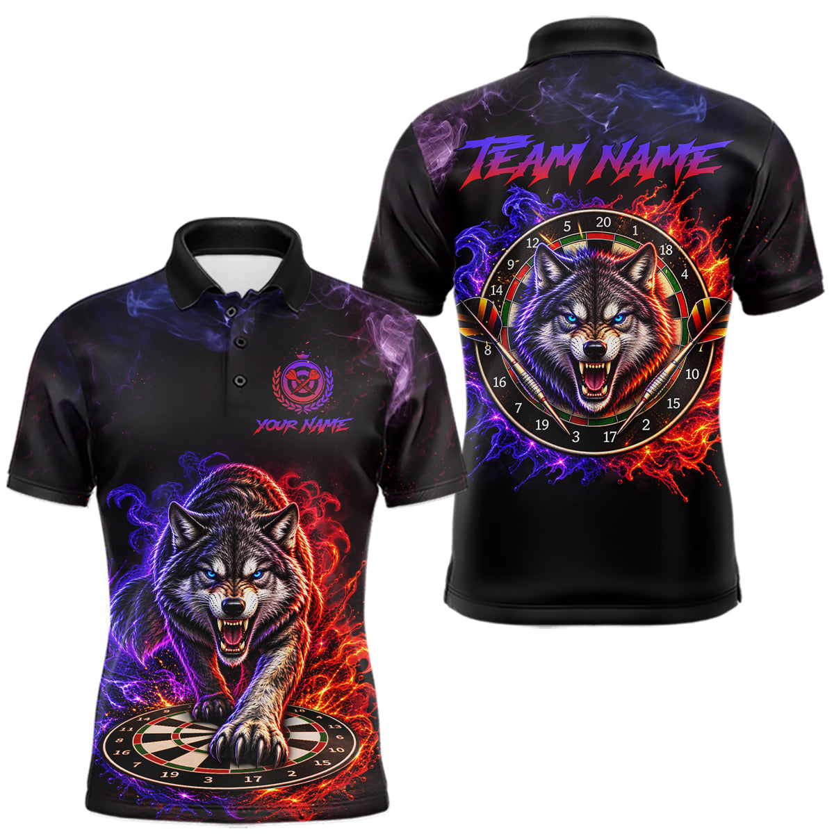 Maxcorners Custom Wolf Darts Shirt for Men Dartboard League Jersey Polo & Quarter-Zip