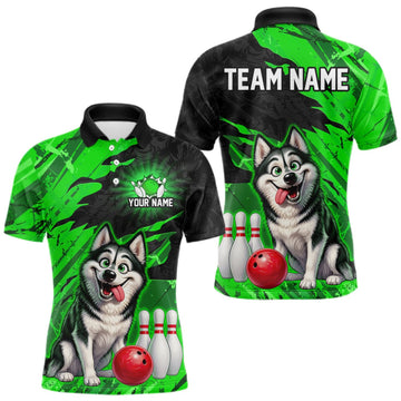 Maxcorners Custom Funny Husky Bowling Shirts for Men Green Bowling League Jersey LM2709