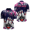 Maxcorners Navy Pink Funny Bowling Team Shirt for Men Bowling League Jersey Polo & 1/4 Zip Bowler Outfit LM2509
