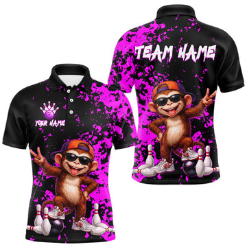 Maxcorners Custom Purple Funny Monkey Bowling Shirt Bowling League Jersey for Men Bowling Polo & Quarter-Zip LM1307
