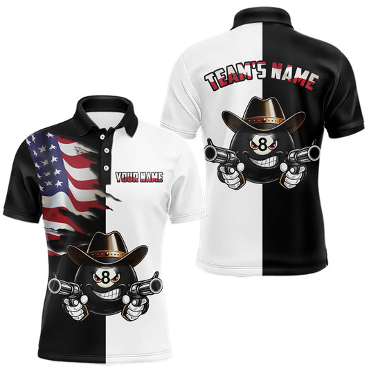Maxcorners Custom American Flag Funny 8 Ball Billiard Shirts for Men Billiard League Jersey Pool Shirts LM1705