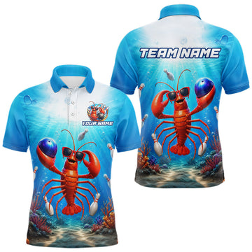 Maxcorners Custom Funny Sea Lobster Bowling Team Shirt for Men Underwater Bowling League Jersey Polo & 1/4-Zip LM0106