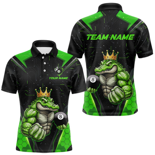 Maxcorners Funny Green Crocodile Billiard Team Shirt for Men Custom 8 Ball Pool Billiard Jersey Polo & 1/4-Zip LM1705