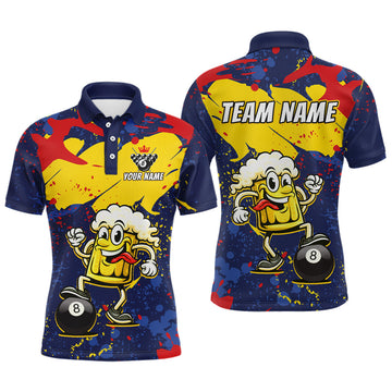 Maxcorners Funny Beer 8 Ball Billiard Shirt for Men Custom Billiard Jersey Pool Shirt Polo & Quarter-Zip LM1705