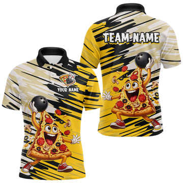 Maxcorners Custom Funny Pizza Bowling Shirt for Men Fast Food Theme Bowling Jersey League Polo & Quarter-Zip LM0106