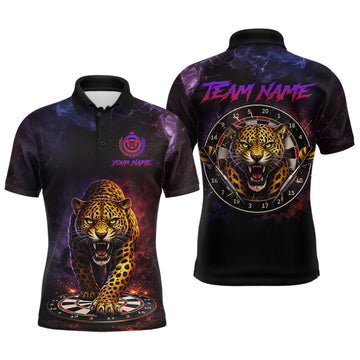 Maxcorners Custom Leopard Dart Shirts for Men Dart Team Jersey Polo & Quarter-Zip Dartboard Shirt Outfit LM1705