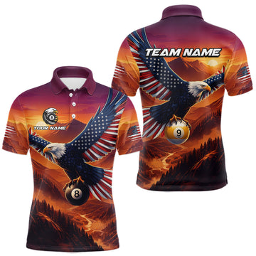 Maxcorners Custom American Flag Eagle 8 Ball & 9 Ball Billiard Shirt for Men Pool Team Jersey Billiard Outfit