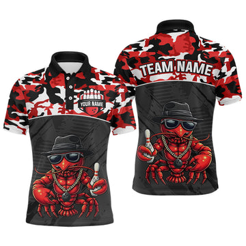 Maxcorners Custom Red Camo Bowling Shirt Crawfish Bowling League for Men Bowling Accessories