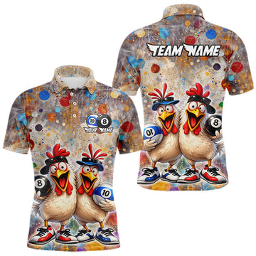 Maxcorners Custom Funny Chicken Billiard Shirt 8 Ball & 10 Ball for Men Pool Billiard Jersey Polo & 1/4-Zip