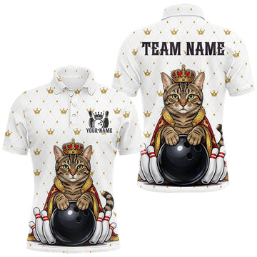 Maxcorners Funny Cat King Bowling Shirt, Custom Crown Bowling League Jersey for Men, Bowling Outfit