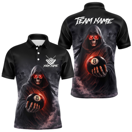 Maxcorners Custom Grim Reaper Billiard Shirts for Men 8 Ball Pool Shirt Polo & Quarter-Zip Billiard Jersey Unisex LM2603