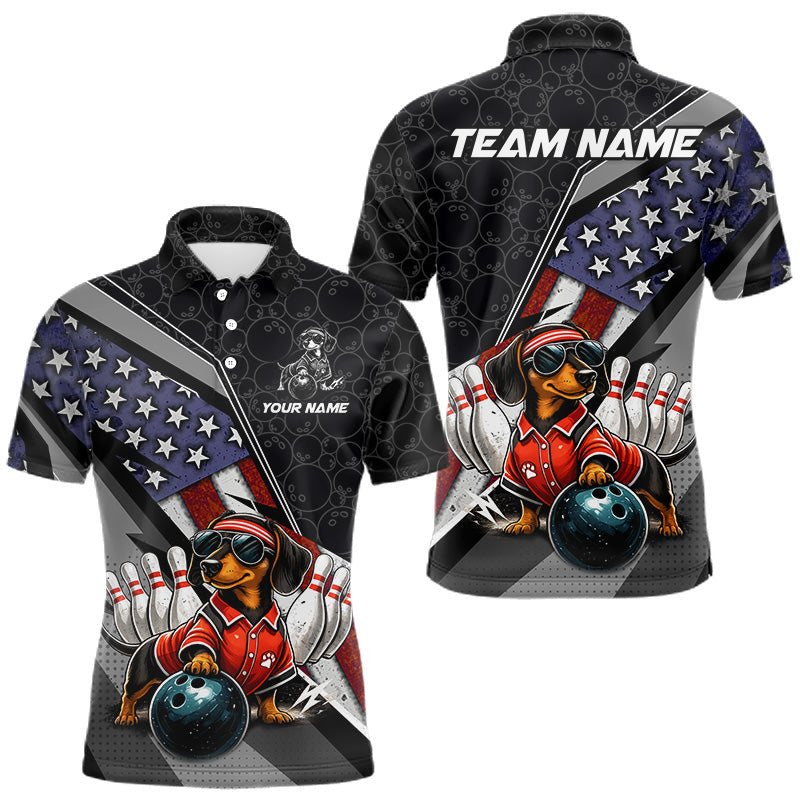 Maxcorners Custom American Flag Dachshund Bowling Shirts for Men Bowling Jersey