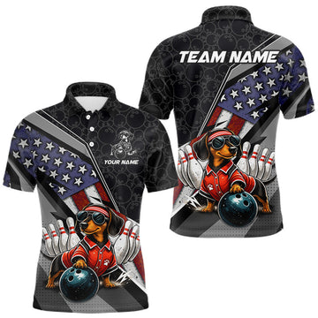 Maxcorners Custom American Flag Dachshund Bowling Shirts for Men Bowling Jersey