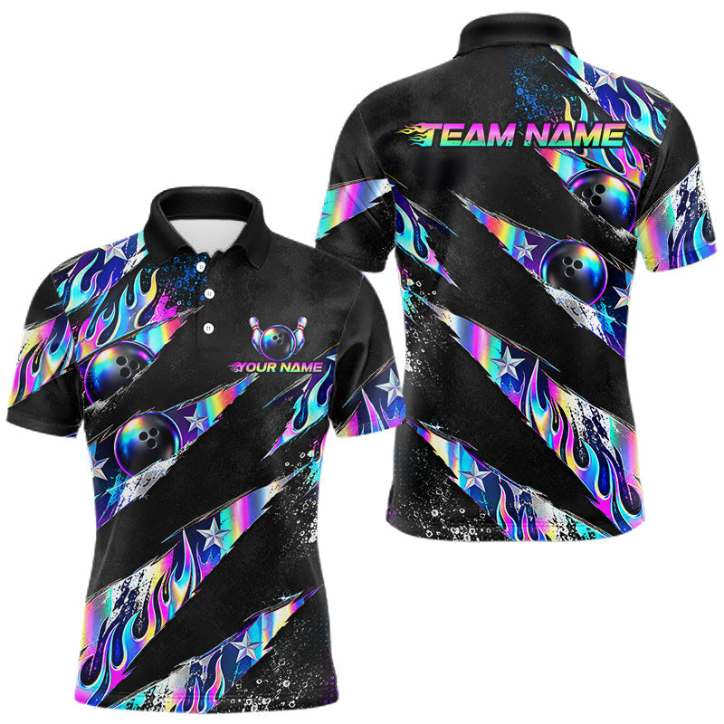Maxcorners Custom Neon Flames Bowling Shirt for Men Bowling League Jersey