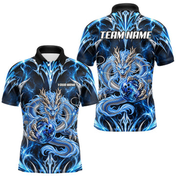 Maxcorners Custom Thunder Dragon Bowling Shirt Blue Tribal Bowling Jersey Polo & Quarter-Zip LM1910
