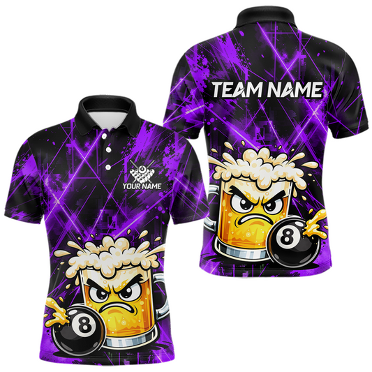 Maxcorners Custom Purple Funny Beer Billiard Shirt for Men Billiard Jersey 8 Ball Pool Shirt Outfit
