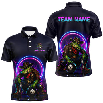 Maxcorners Custom Neon Crocodile 8 Ball Billiard Team Shirt for Men Billiard Jersey Pool Shirt Polo & 1/4-Zip