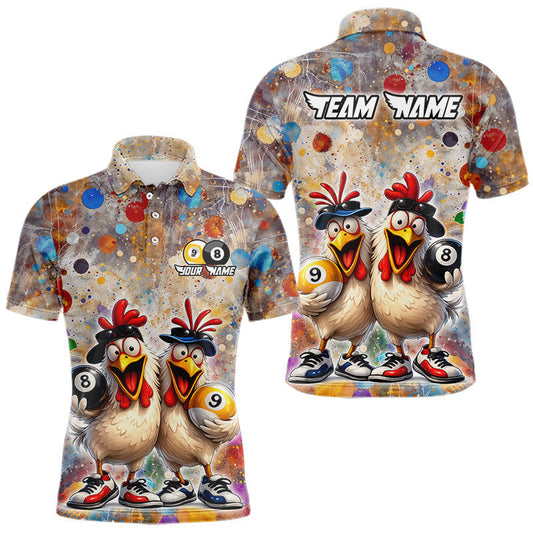 Maxcorners Custom Funny Chicken Billiard Shirt for Men Colorful 8 Ball & 9 Ball Shirt Buddy Billiard Jersey LM1705