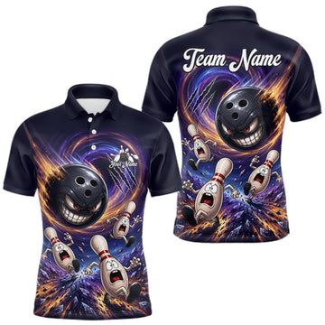 Maxcorners Custom Evil Bowling Ball & Funny Bowling Pins Bowling Shirt for Men Bowling Team Jersey Polo & 1/4 Zip LM1508