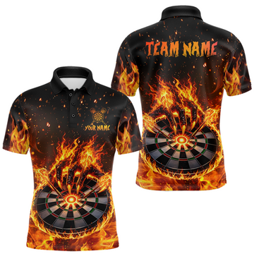 Maxcorners Custom Orange Flame Demon Hand Dart Shirt for Team Dart Jersey for Men Polo & 1/4 Zip LM1903