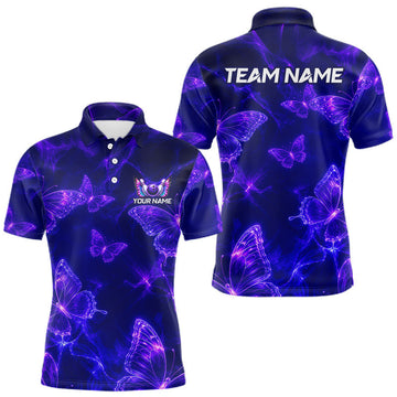 Maxcorners Custom Neon Purple Butterflies Bowling Team Jersey for Men Bowling Shirt Polo & Quarter Zip Outfit