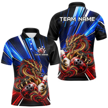Maxcorners Custom Dragon Bowling Shirt for Men Bowling Team Jersey Polo & 1/4-Zip LM1910