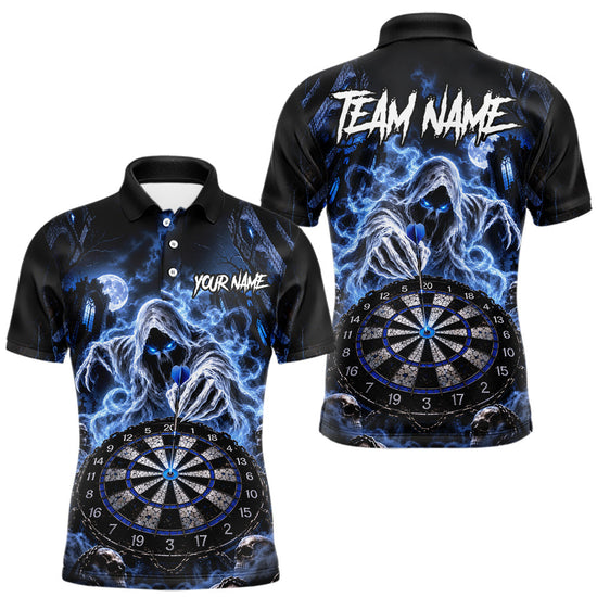 Maxcorners Custom Blue Grim Reaper Dart Shirt Ghost Dartboard Dart Team Jersey for Men