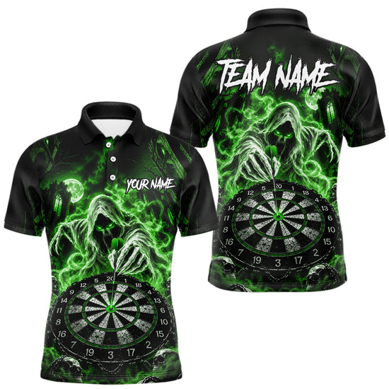 Maxcorners Custom Green Grim Reaper Dart Shirt Ghost Dartboard Dart Team Jersey for Men