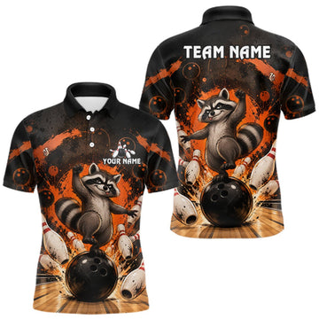 Maxcorners Custom Funny Raccoon Bowling Shirt for Men Orange Bowling Jersey LM2709